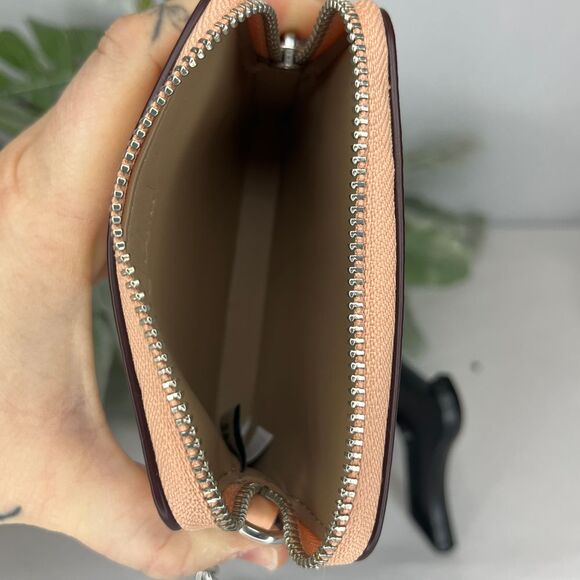 Coach Blush Leather ID Card Holder Lanyard Chain Zip Coin Purse Wallet, NWT - Picture 6 of 9